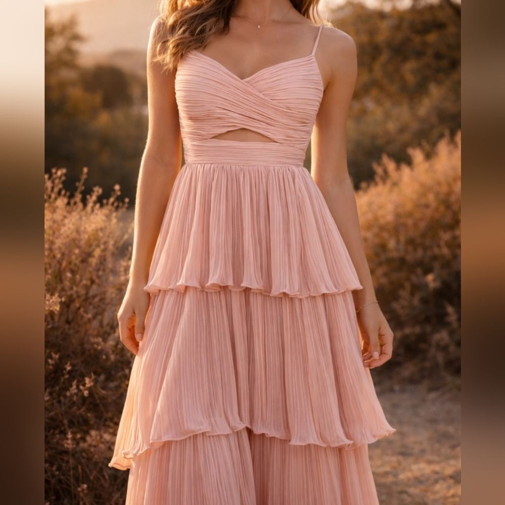 Lulus Pink Tiered Pleated Maxi Dress XS NWT Prom Wedding Formal Coquette